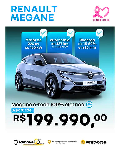 Foto de um renault megane e-tech 100% elétrico 2025.